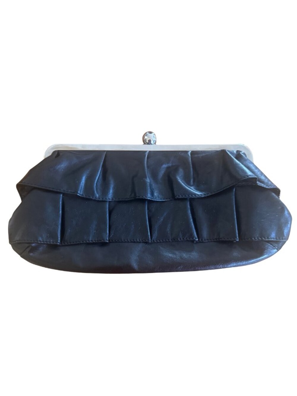 1980's Candies Genuine Leather Clutch Purse, Black, Lined, Retro, Collectible